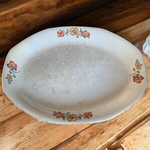 Vintage Homer Laughlin Oval Serving Platter Orange Poppy  USA Pottery 1930s-40s